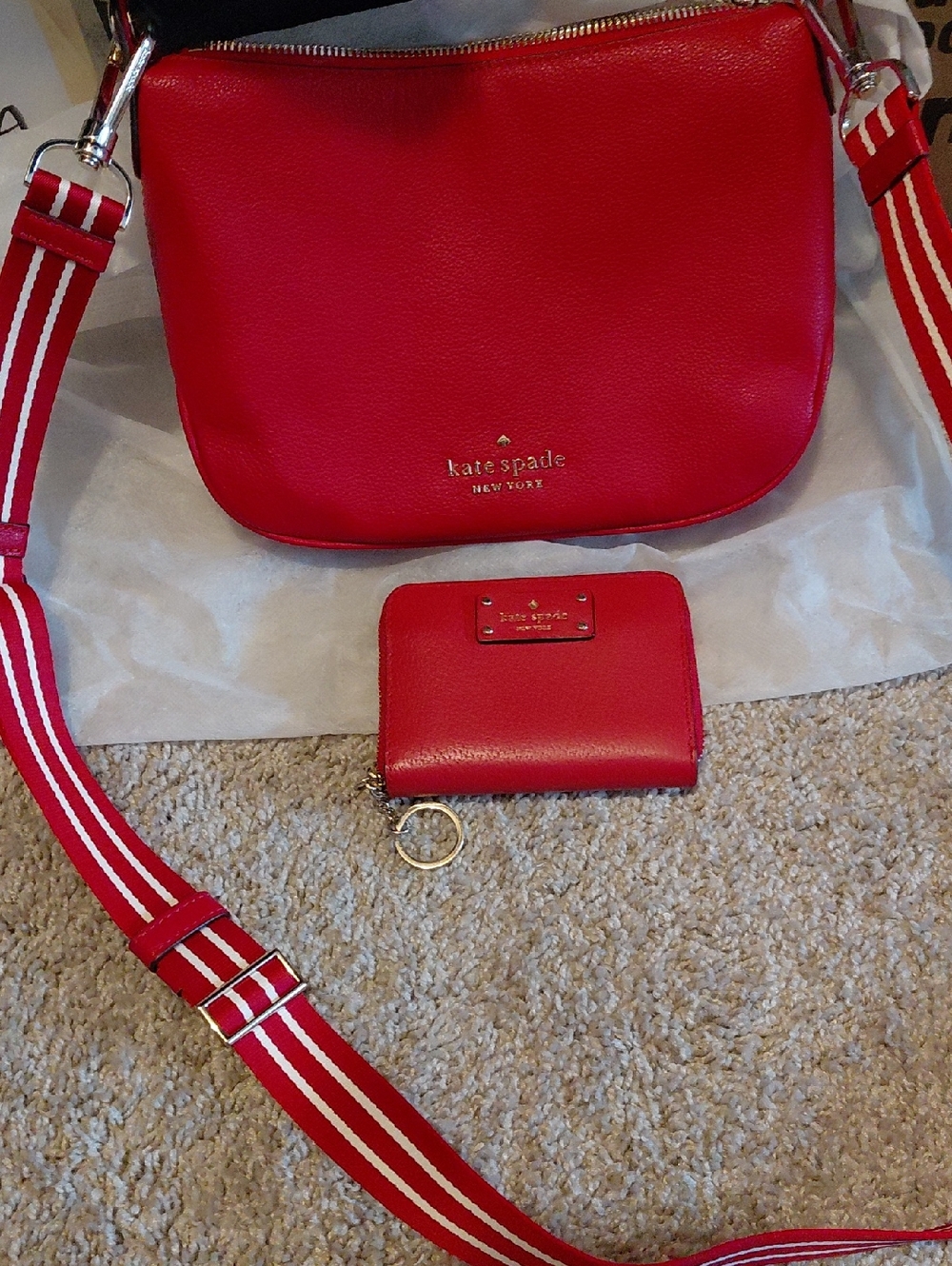 Small kate spade New York Red Leather Crossbody Bag with Card Wallet